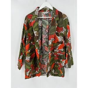 Chaus Vintage Blazer Jacket Womens Medium Green Red Tropical Leopard Print Open